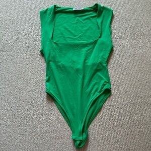 zara square neck green bodysuit